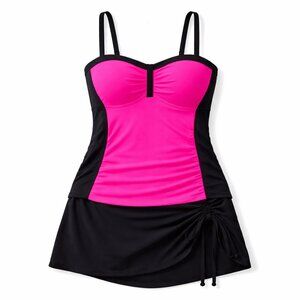 YONIQUE Hot Pink & Black Tankini Swimsuit Set Size L NWT